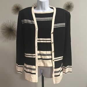 St John Black and Cream Striped Cardigan Set